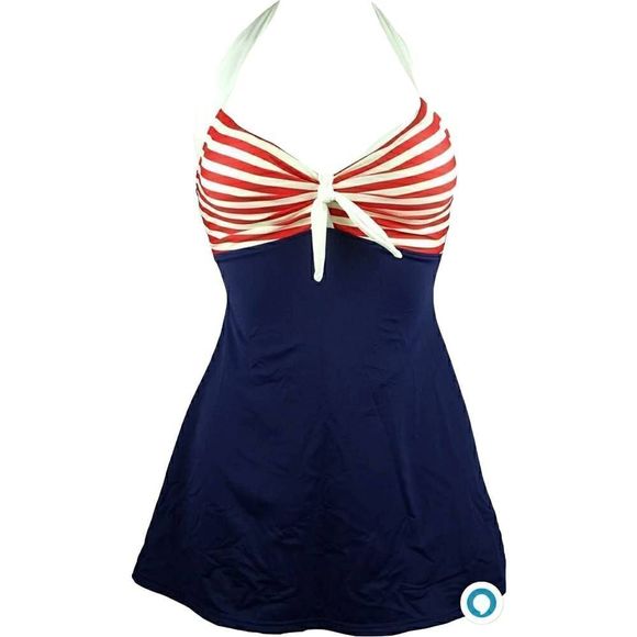 COCOSHIP Vintage Sailor Pin Up Swimsuit Retro One Piece Skirtini Cover Up US 22 - Picture 1 of 7